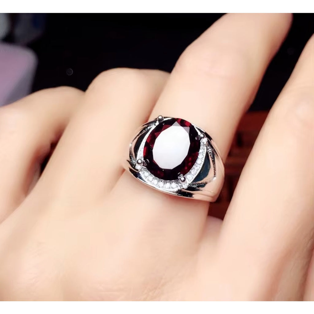 4CT Mens Garnet Ring 925 Sterling Silver 9x11mm, Red Garnet Ring For Men