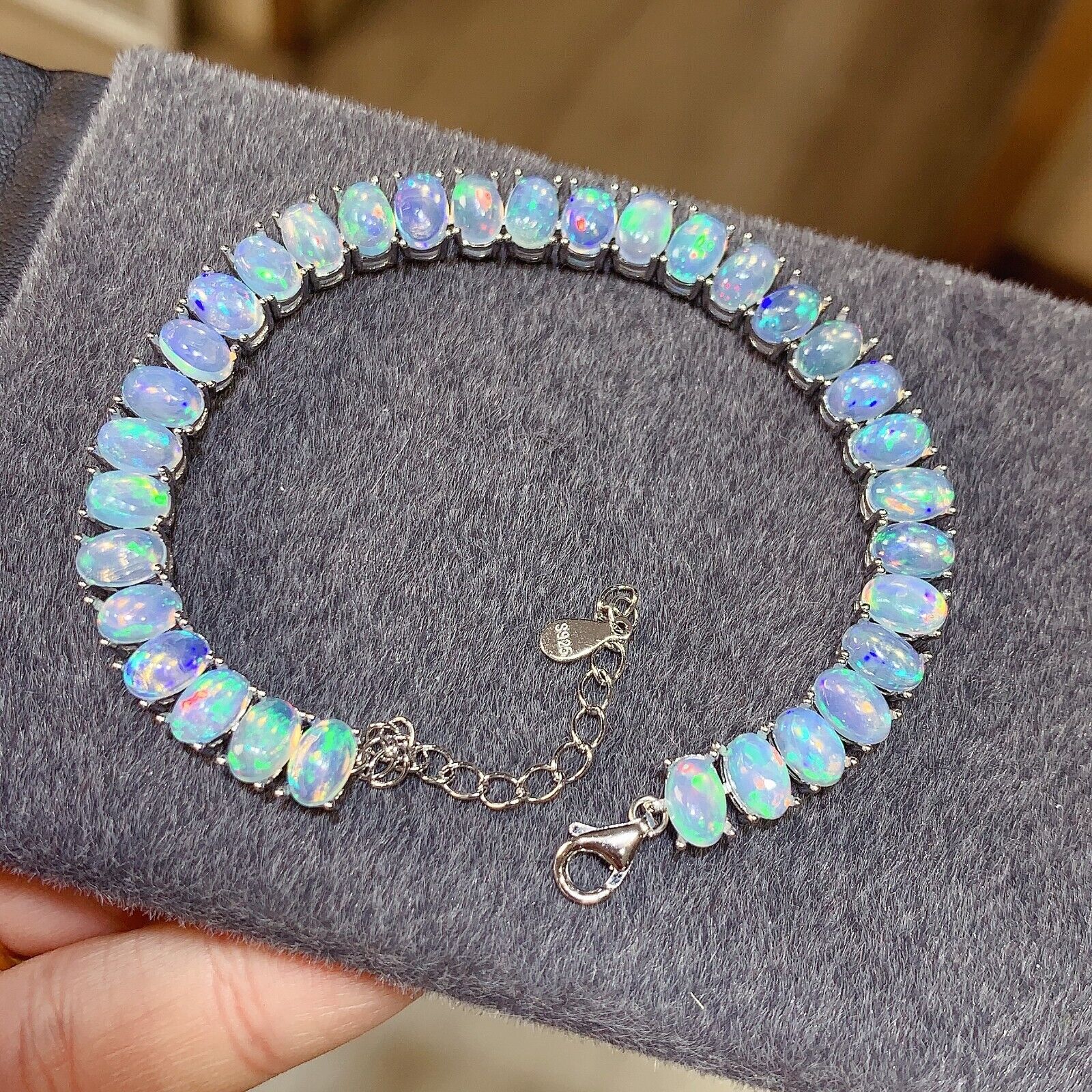Natural Fire Opal Bracelet, Opal Tennis Bracelet 925 Sterling Silver