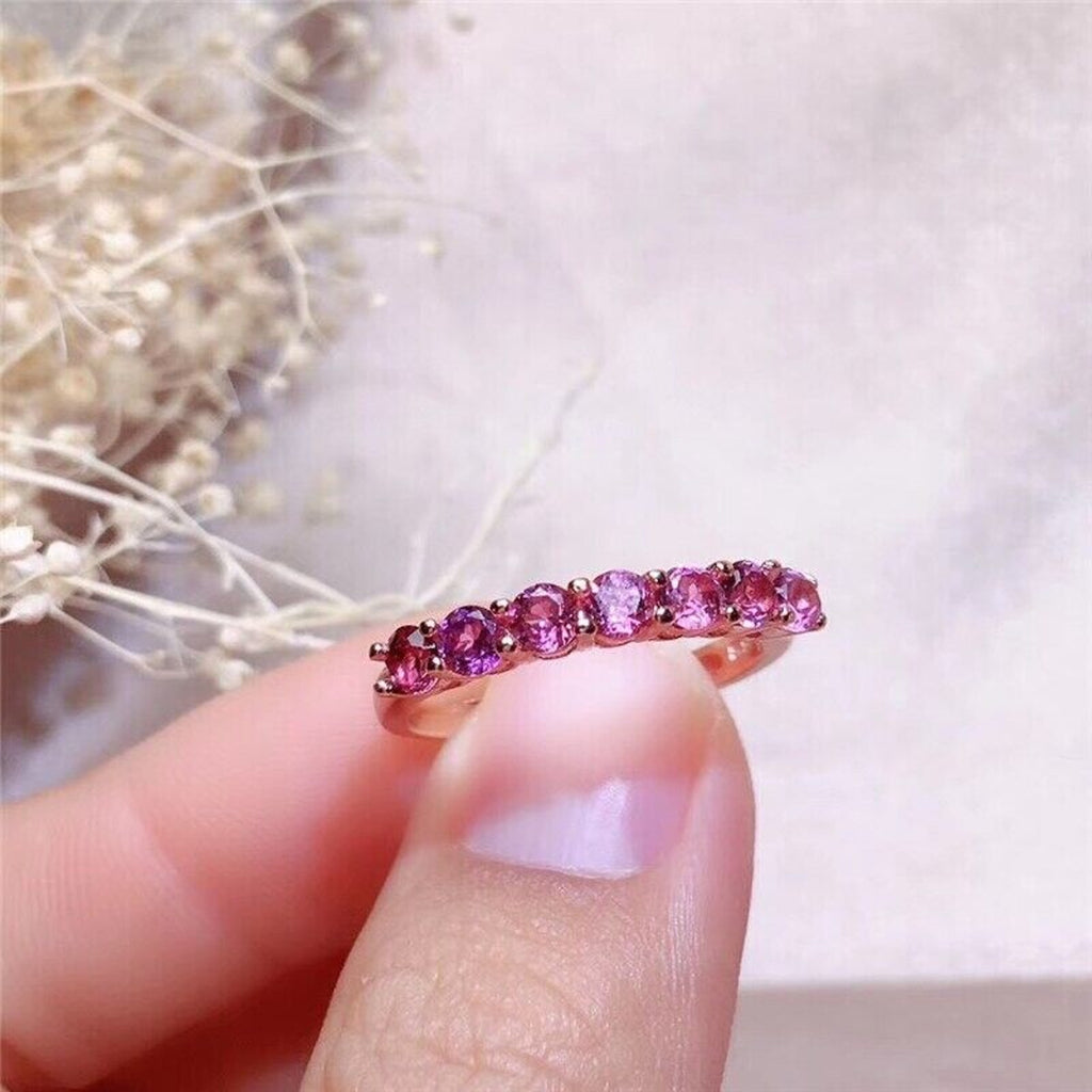 Pink Garnet Eternity Ring, Natural Garnet Ring, Women's Sterling Silver Garnet