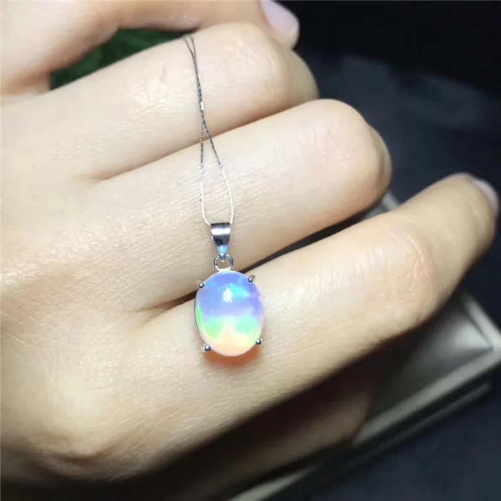 Natural Fire Opal Pendant Necklace, Women's Opal Pendant Necklace 9x11mm