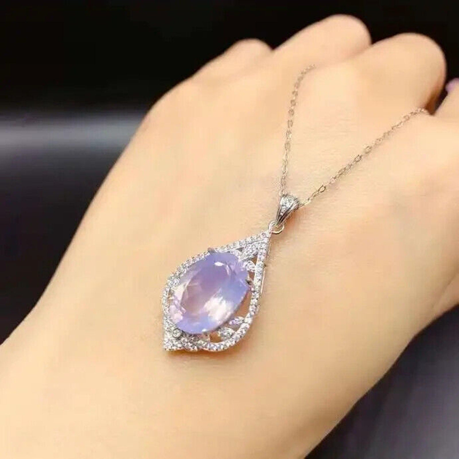 Lavender Amethyst Jewelry Set, Oval Cut Lavender Amethyst Pendant and Ring Set