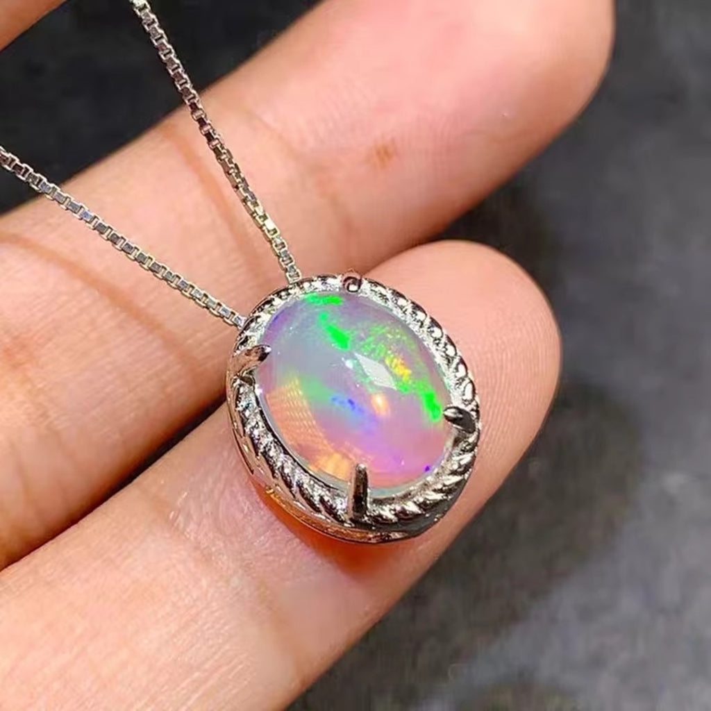 Natural Fire Opal Pendant Necklace, Women's Opal Pendant Necklace 8x10mm