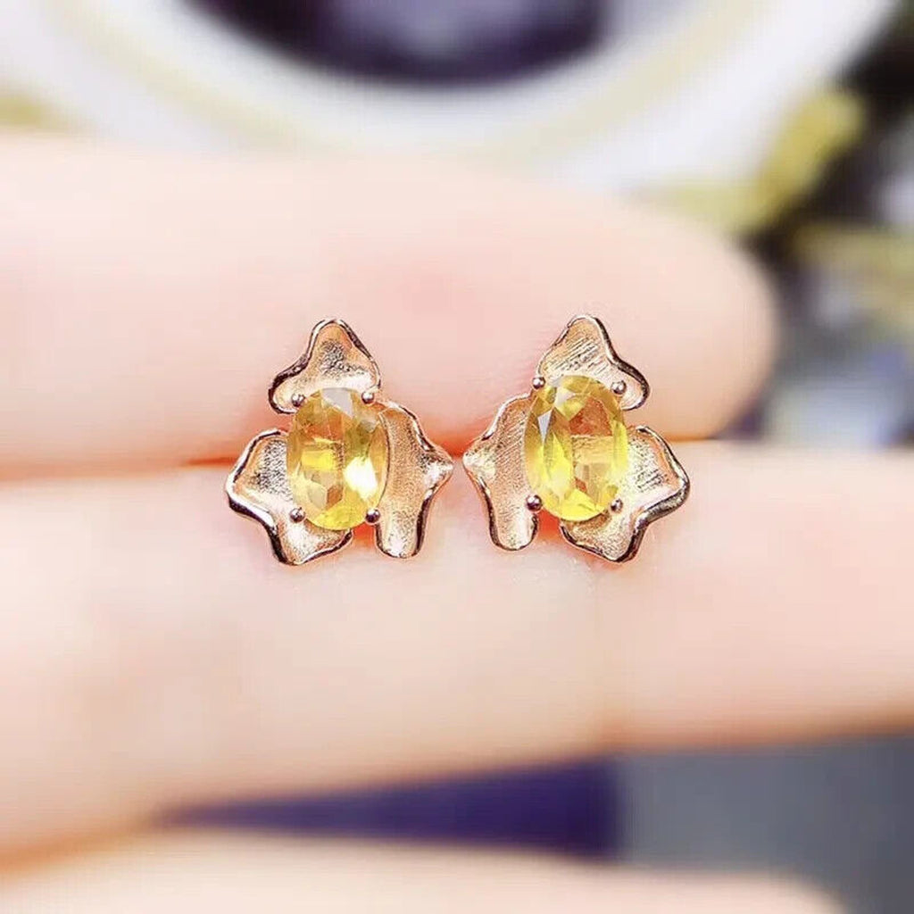 Natural Citrine Gemstone Earrings 5x7mm Oval Cut