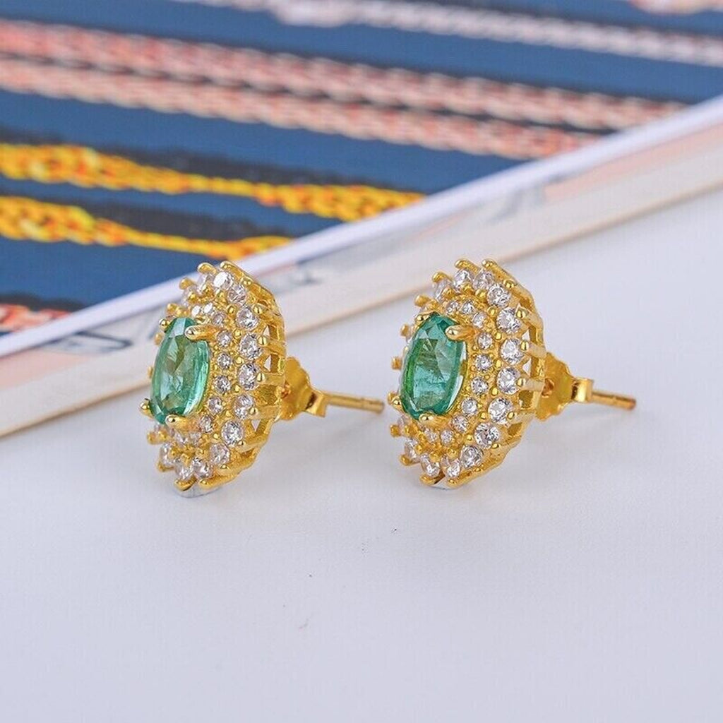 Colombian Emerald Cluster Stud Earrings 4x6mm