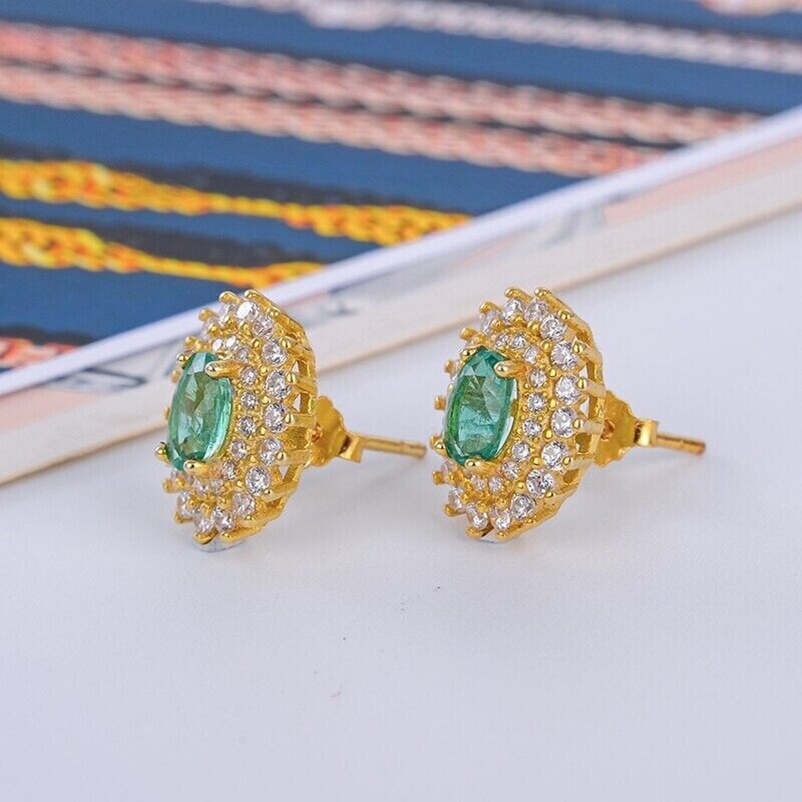 Colombian Emerald Cluster Stud Earrings 4x6mm