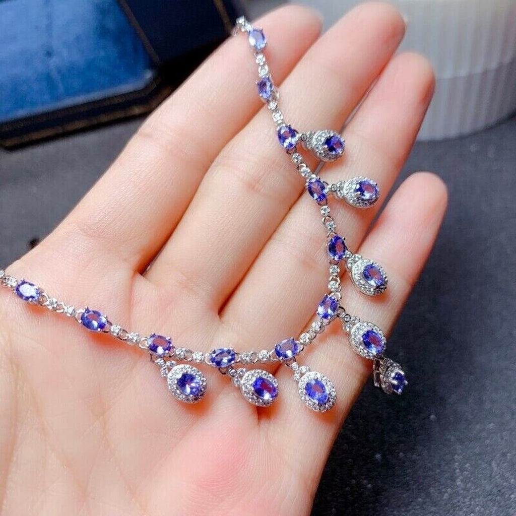 Tanzanite Clavicle Chain Statement Necklace, Purple Tanzanite Charm Necklace