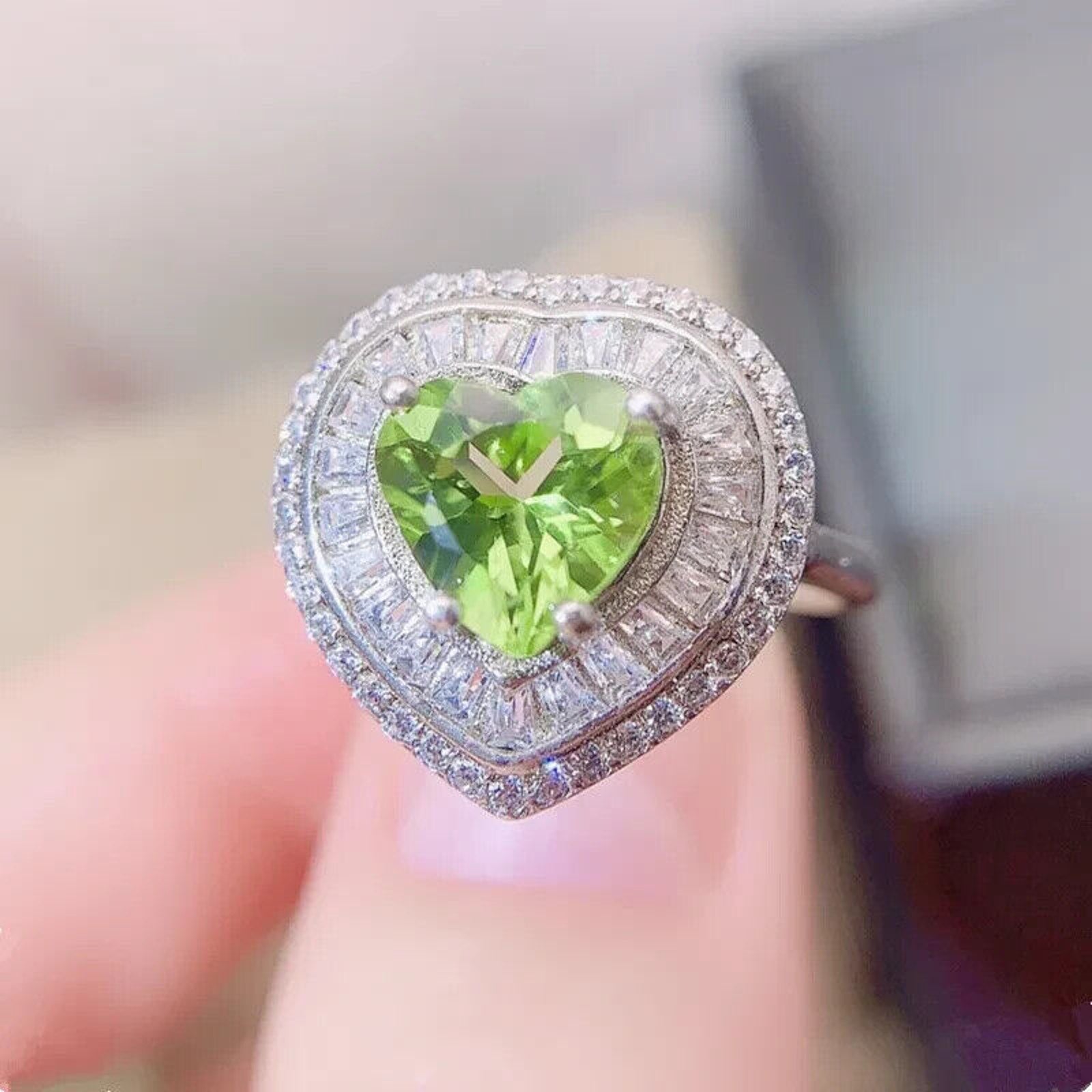 Natural Peridot Gemstone Ring 8mm, August Birthstone Peridot Statement Ring