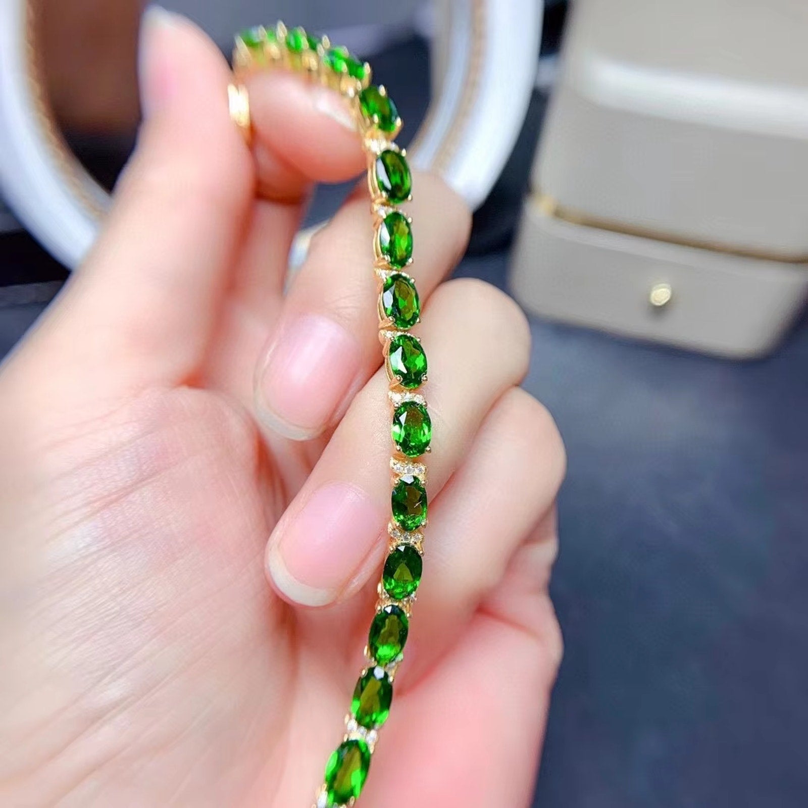 Diopside Bracelet, Sterling Silver Chrome Diopside Bracelet, Tennis Bracelet