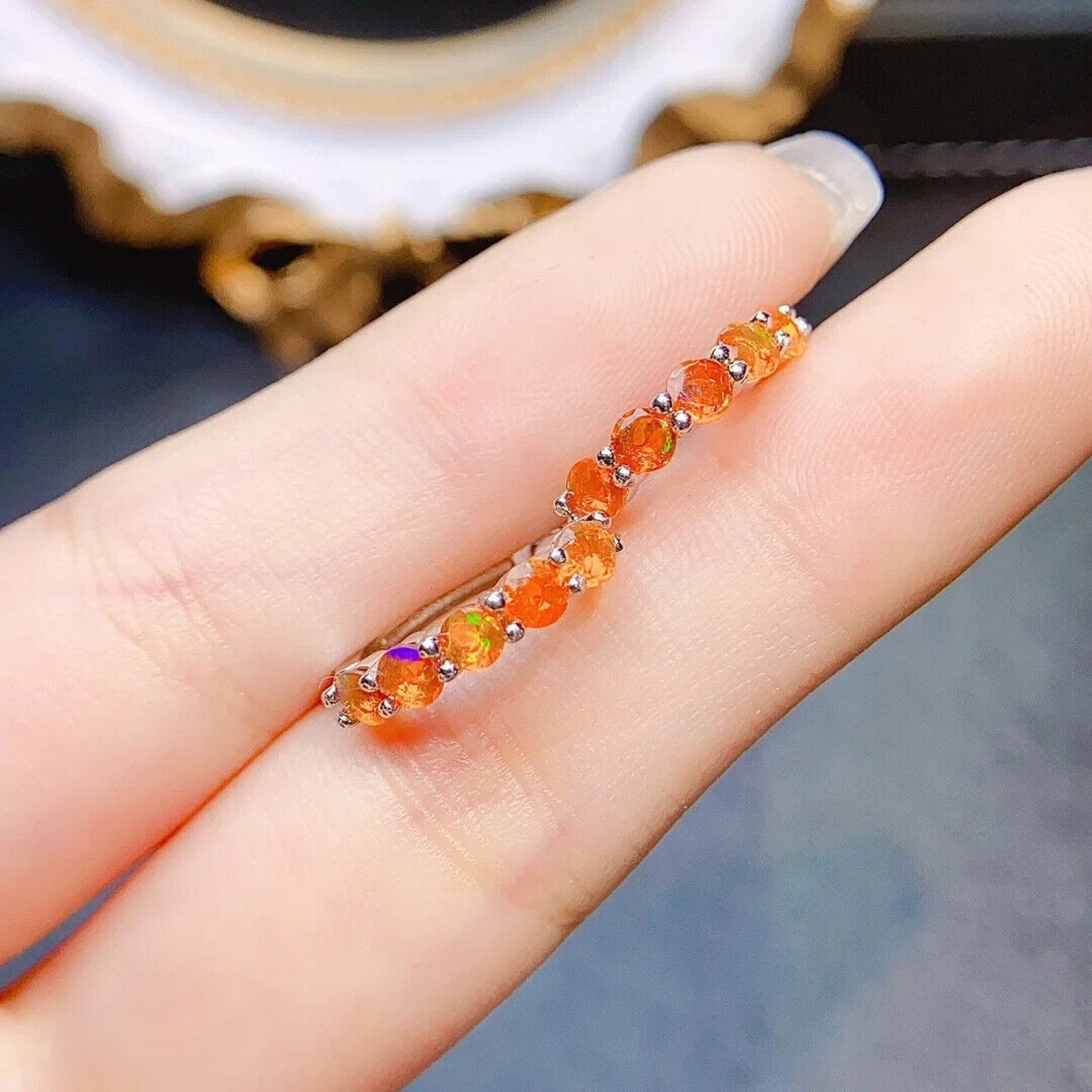Orange Fire Opal Hoop Earrings, Sterling Silver Orange Opal Hoop Earrings 3mm