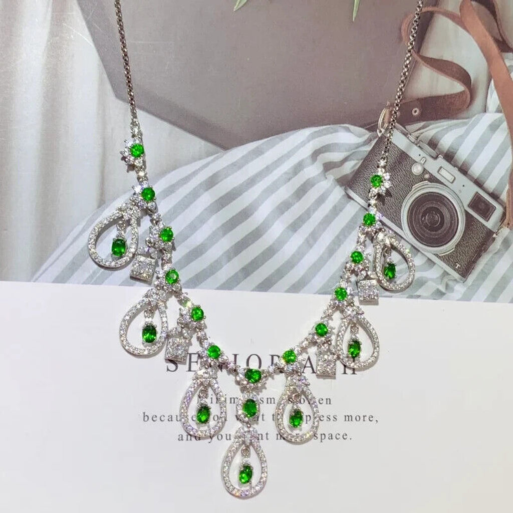 Chrome Diopside Statement Necklace, Chrome Diopside Collar Bib Necklace