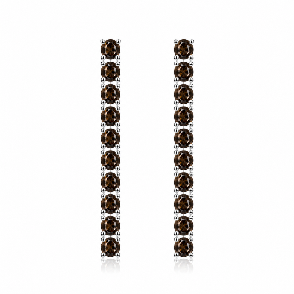 Natural 3mm Smoky Quartz dangle earrings in 925 sterling silver on a white background