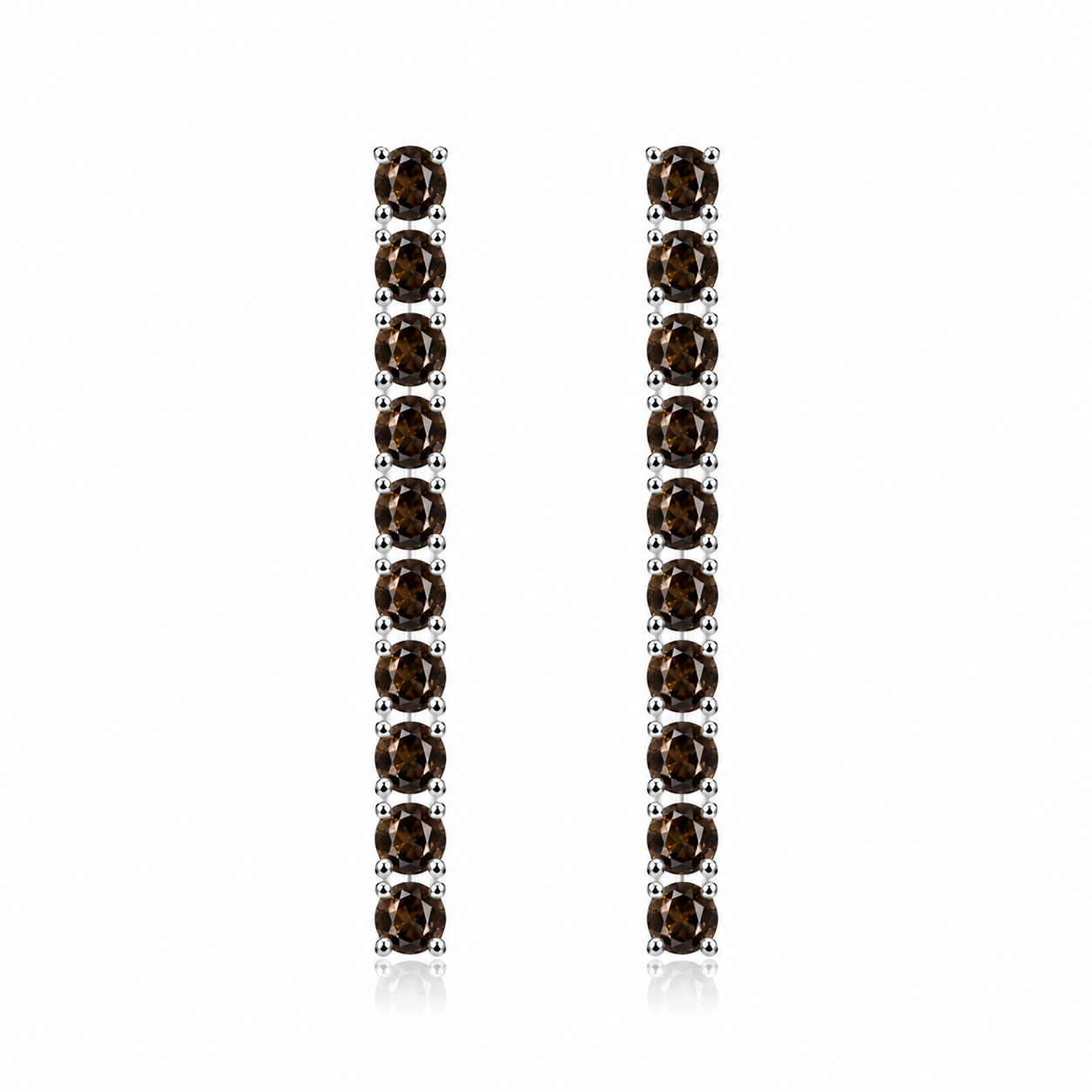 Natural 3mm Smoky Quartz dangle earrings in 925 sterling silver on a white background