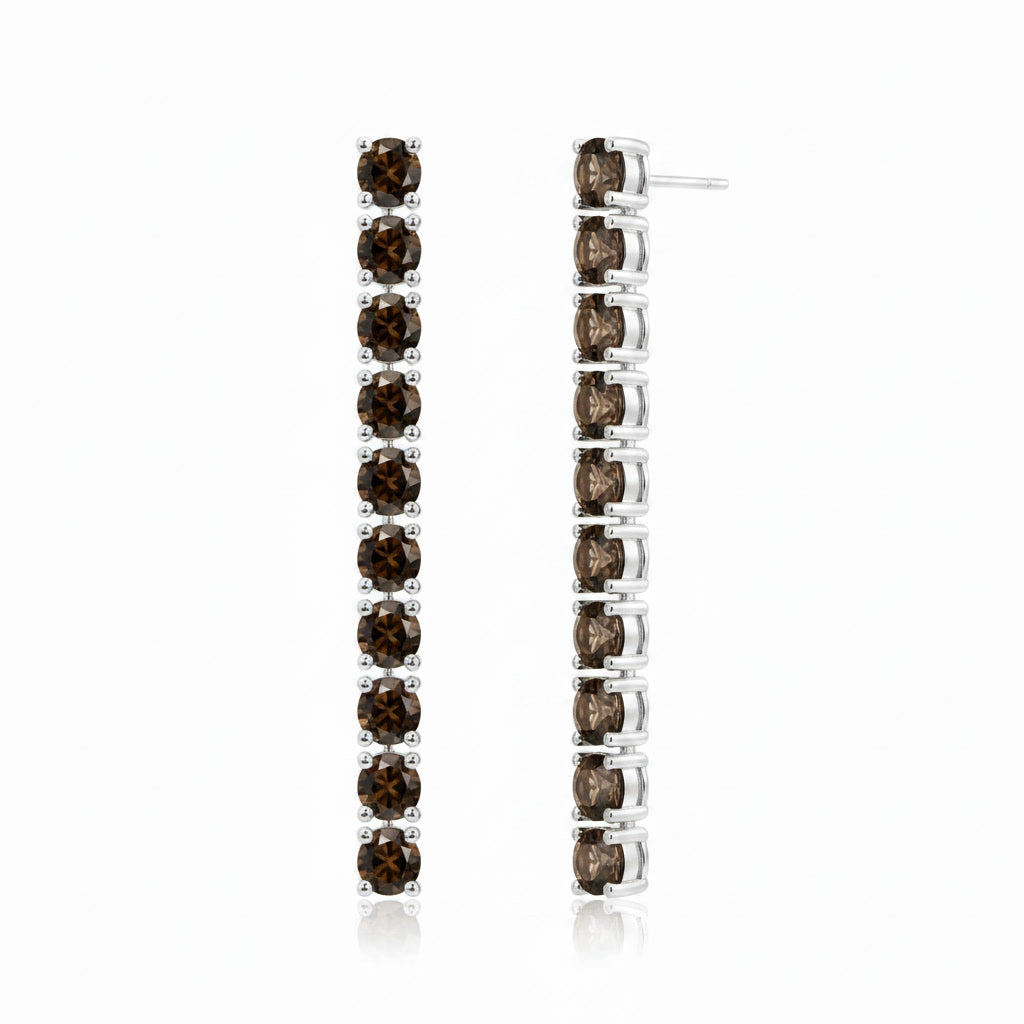 Natural Smoky Quartz dangle earrings shown from a three-quarter angle