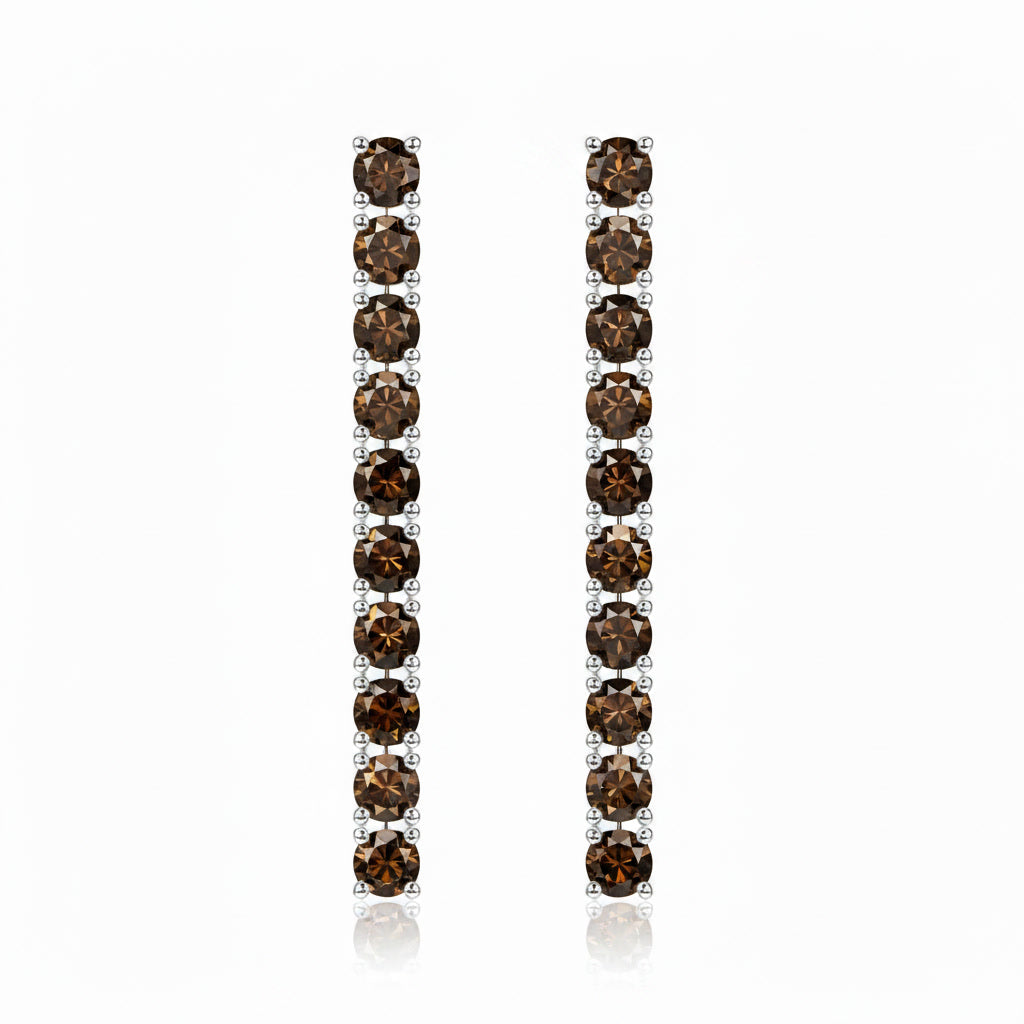 Front view of round 3mm Smoky Quartz gemstones in sterling silver dangle earrings