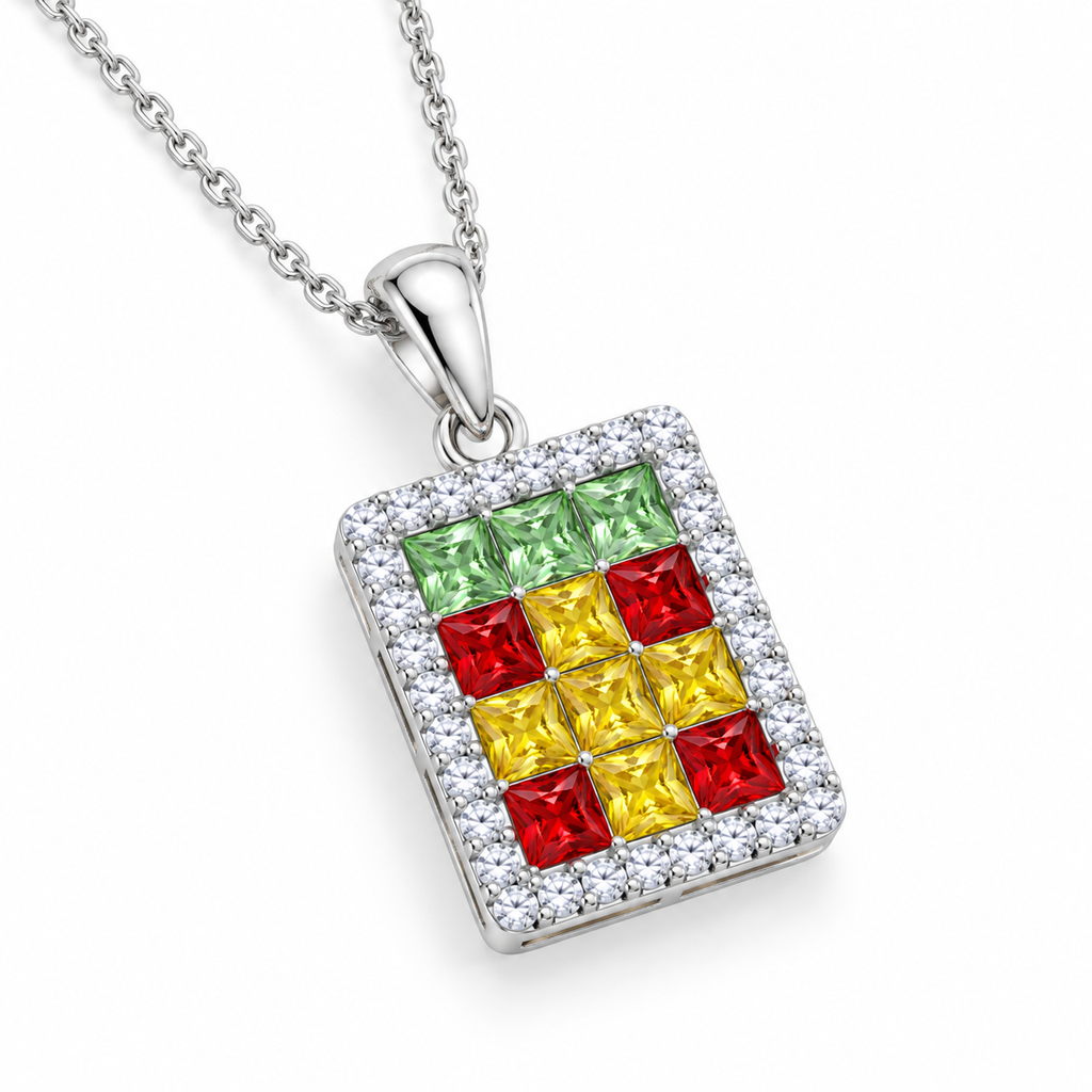 Angled 3mm square multicolor gemstone pendant necklace in sterling silver