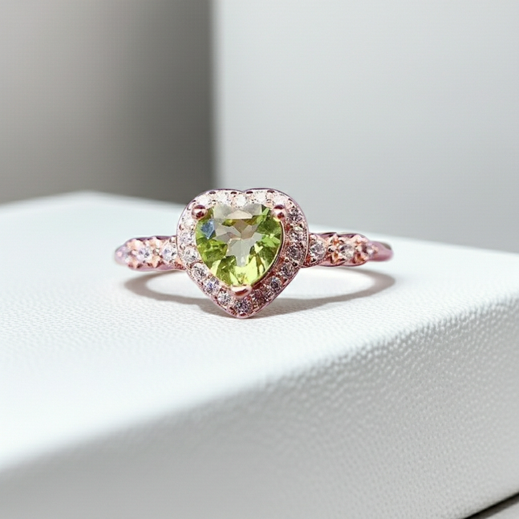 Natural Peridot Gemstone Heart Ring 6mm, August Birthstone Peridot Ring