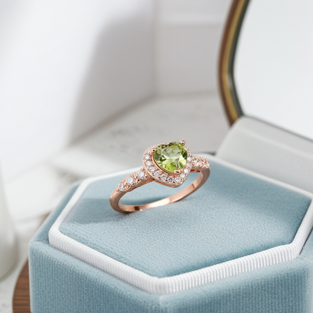 Natural Peridot Gemstone Heart Ring 6mm, August Birthstone Peridot Ring