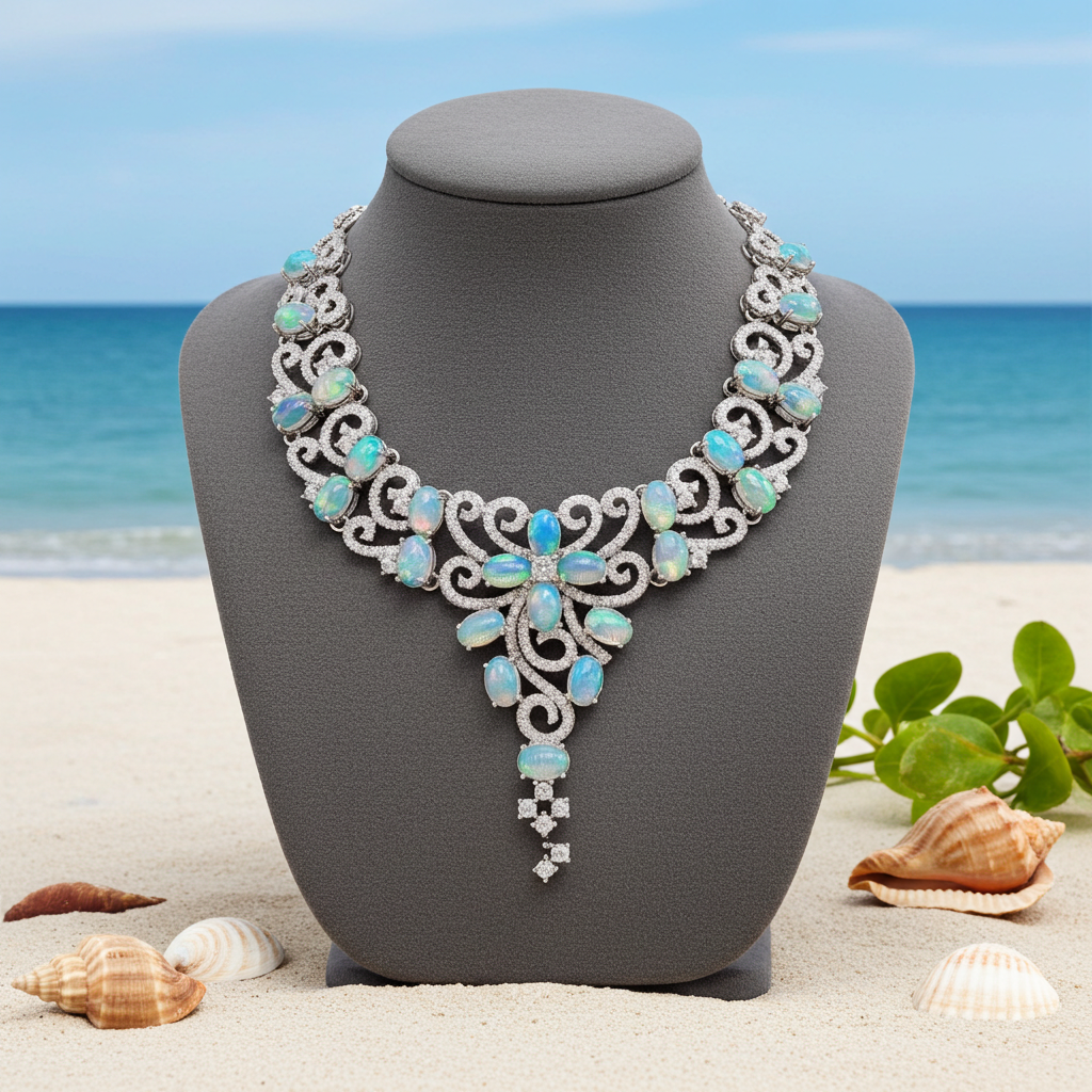 Australian White Opal Statement Necklace, Women's White Opal Statement Necklace