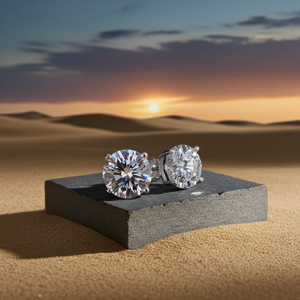VVS1 Round Brilliant Cut White Moissanite Stud Earrings 1CT, 2CT or 3CT