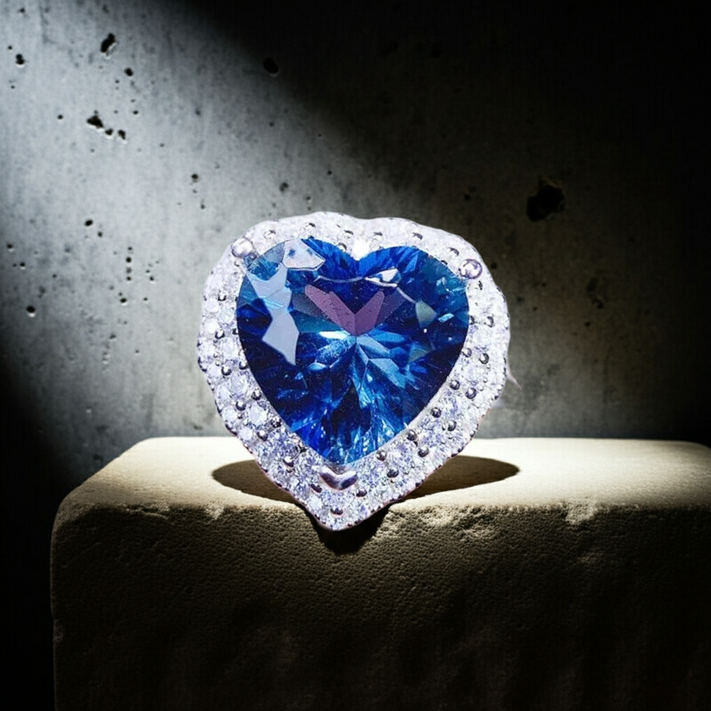 5.8CT London Blue Topaz Heart Ring 925 Sterling Silver