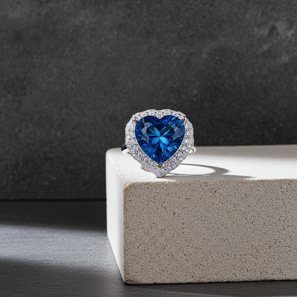 5.8CT London Blue Topaz Heart Ring 925 Sterling Silver