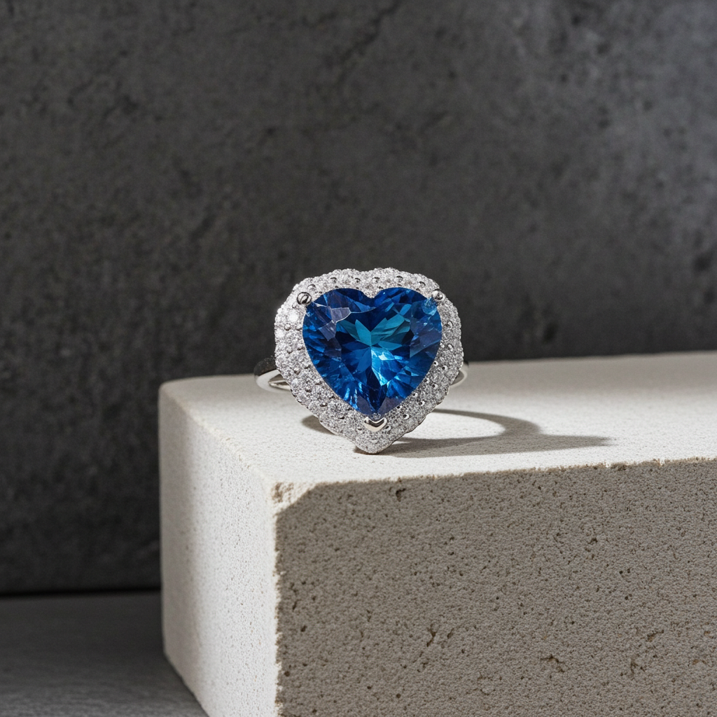 5.8CT London Blue Topaz Heart Ring 925 Sterling Silver