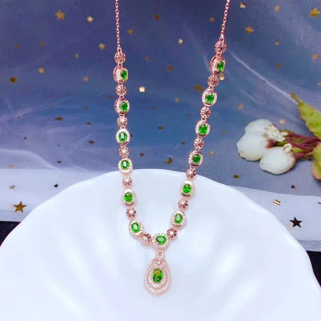 Natural Chrome Diopside Statement Necklace, Diopside Necklace 925 Sterling