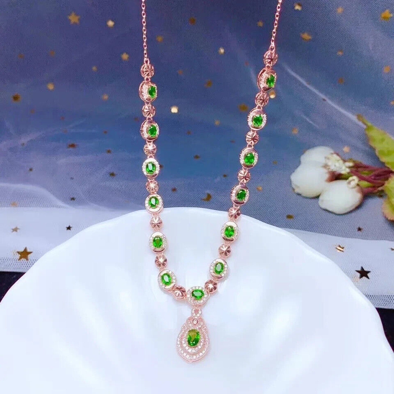 Natural Chrome Diopside Statement Necklace, Diopside Necklace 925 Sterling