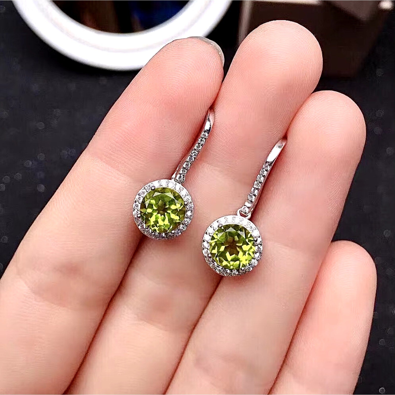 August Birthstone Peridot Earrings 8mm Dangle Earrings