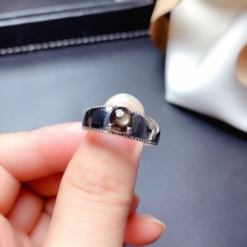 Natural Gray Star Sapphire Sterling Silver Band Ring, Star Sapphire Ring