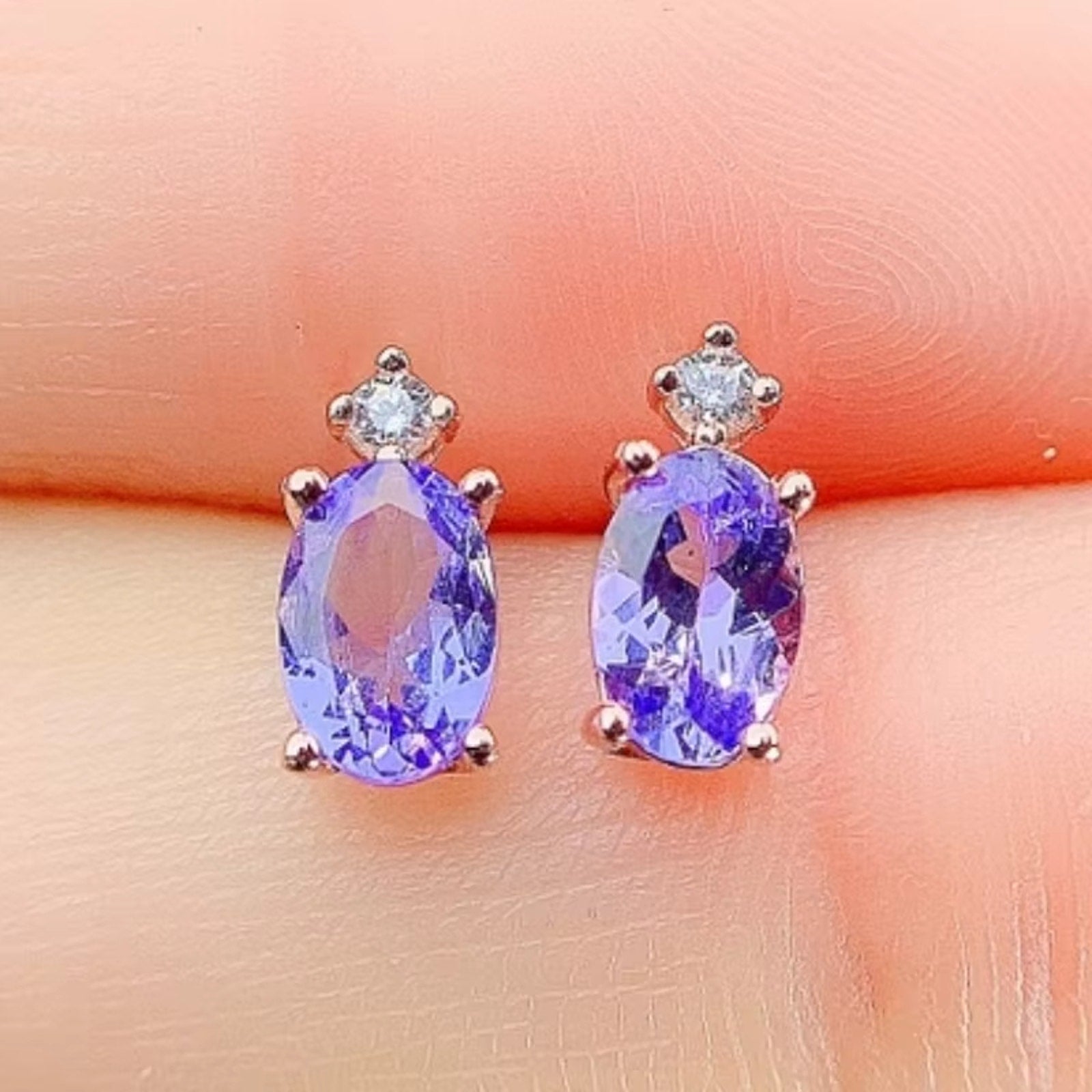 Purple Tanzanite Earrings, Natural Tanzanite Stud Earrings Sterling Silver 4x6mm