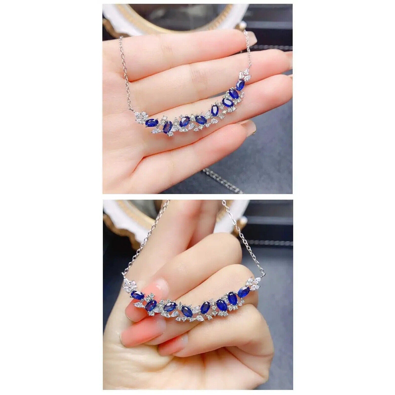 Natural Sapphire Danty Collar Necklace, Women's Necklace Sterling Silver