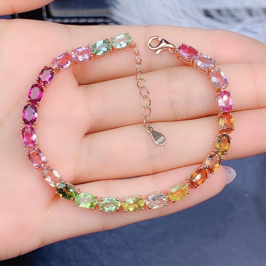 Natural Multicolor Tourmaline Tennis Bracelet, Colorful Tourmaline Bracelet