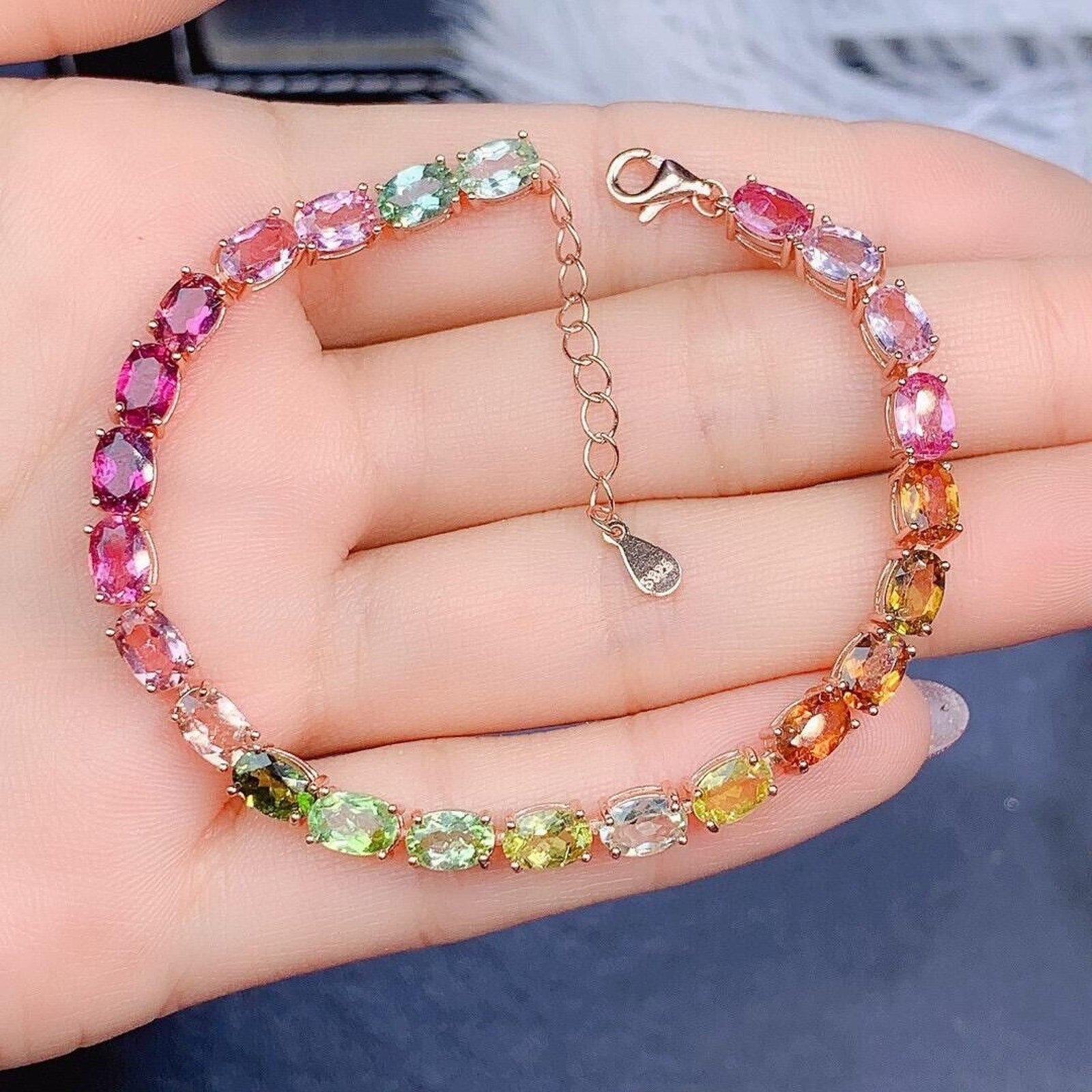 Natural Multicolor Tourmaline Tennis Bracelet, Colorful Tourmaline Bracelet