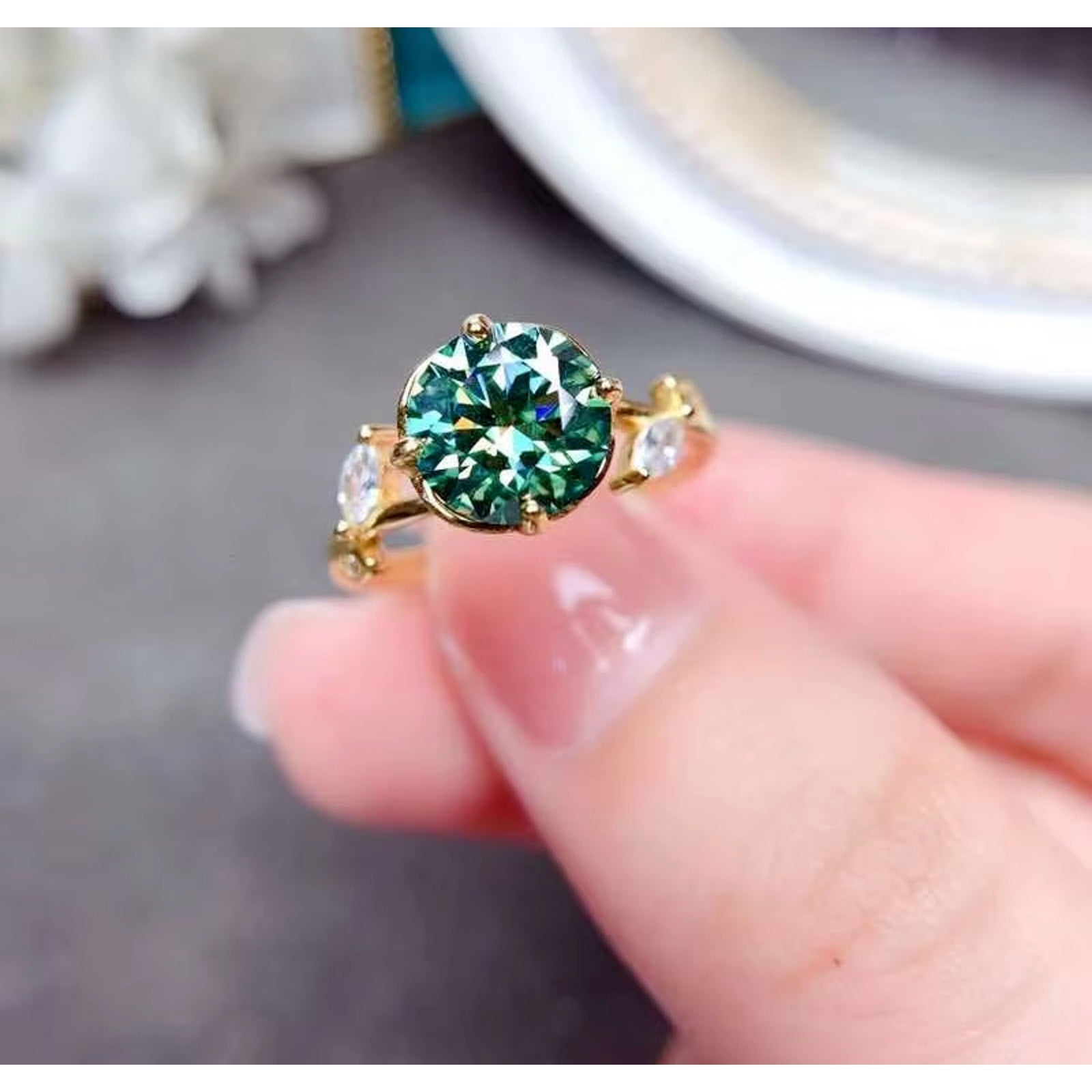 Green Moissanite Ring, 2 Carat Moissanite RIng, Moissanite Ring, Moissanite, VVS1 Miossanite, Gray Moissanite, White Moissanite, Solitaire Moissanite Ring, Round Brilliant Cut Moissanite Ring, Moissanite Ring, Round Brilliant Cut, 5 Carat Moissanite Ring, Moissanite Jewelry