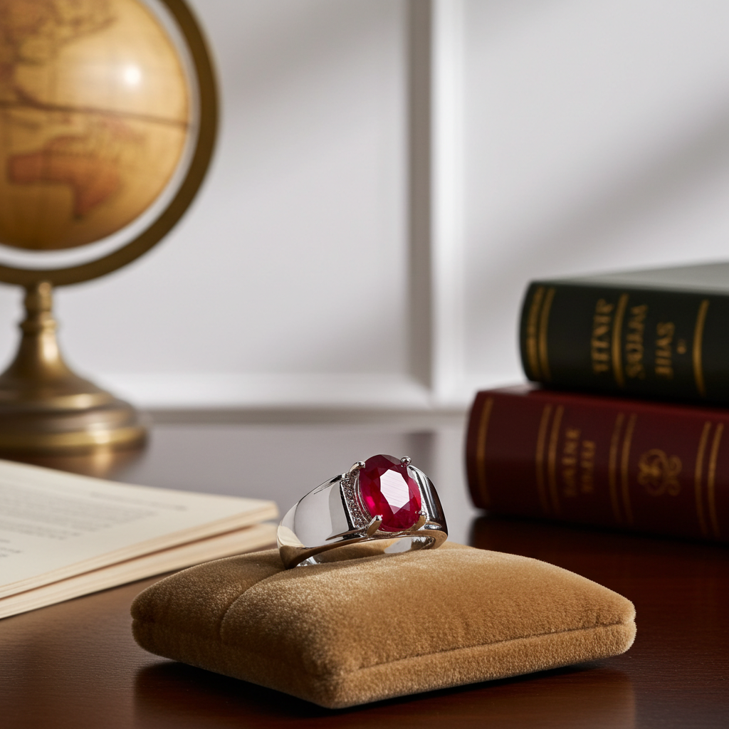 Mens Burma Ruby Ring 7x9mm Platinum Plated Silver