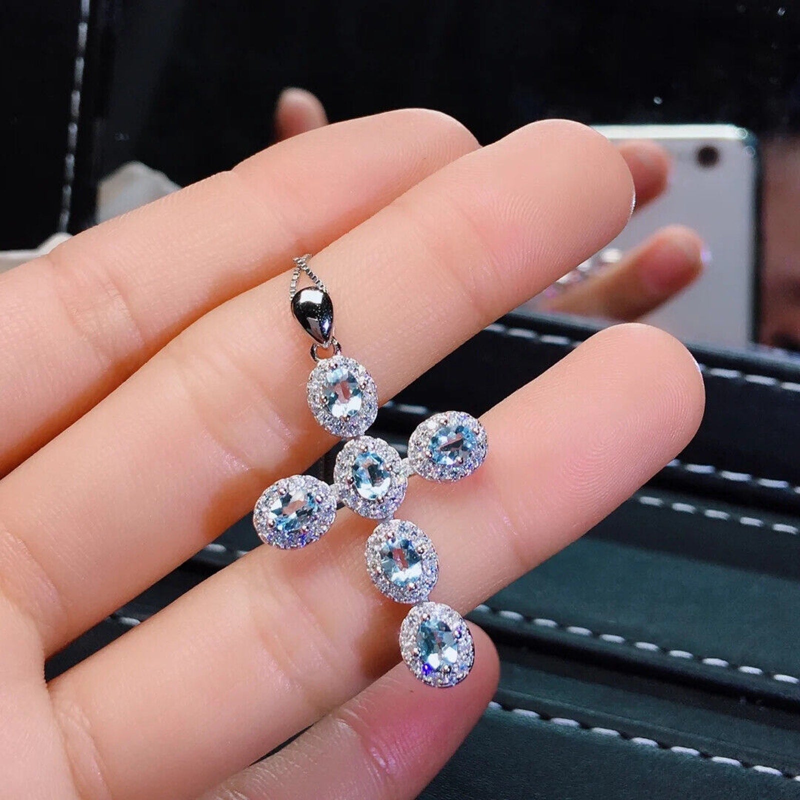 Natural Gemstone Cross Necklace, Ruby, Sapphire, Emerald, Moonstone, Aquamarine