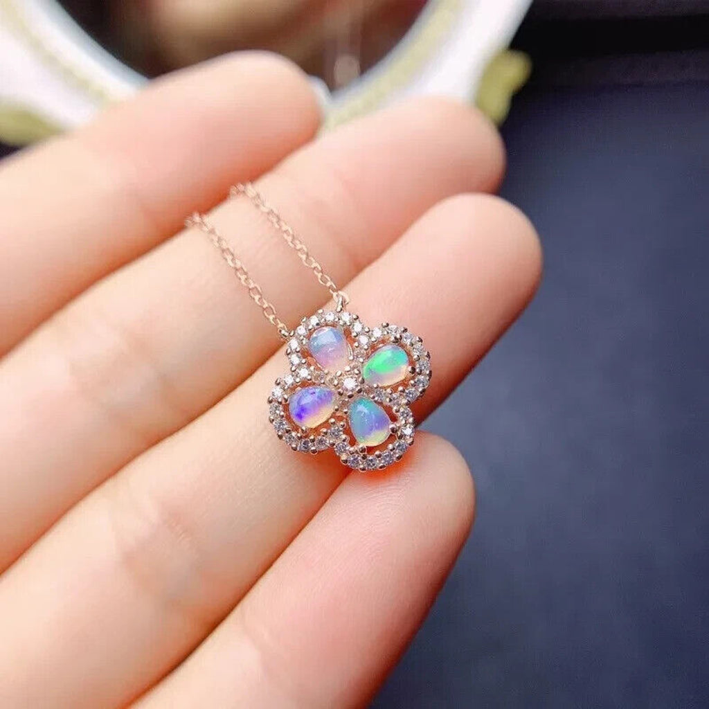 Natural Fire Opal Dainty Pendant Necklace, Genuine Fire Opal Flower Pendant