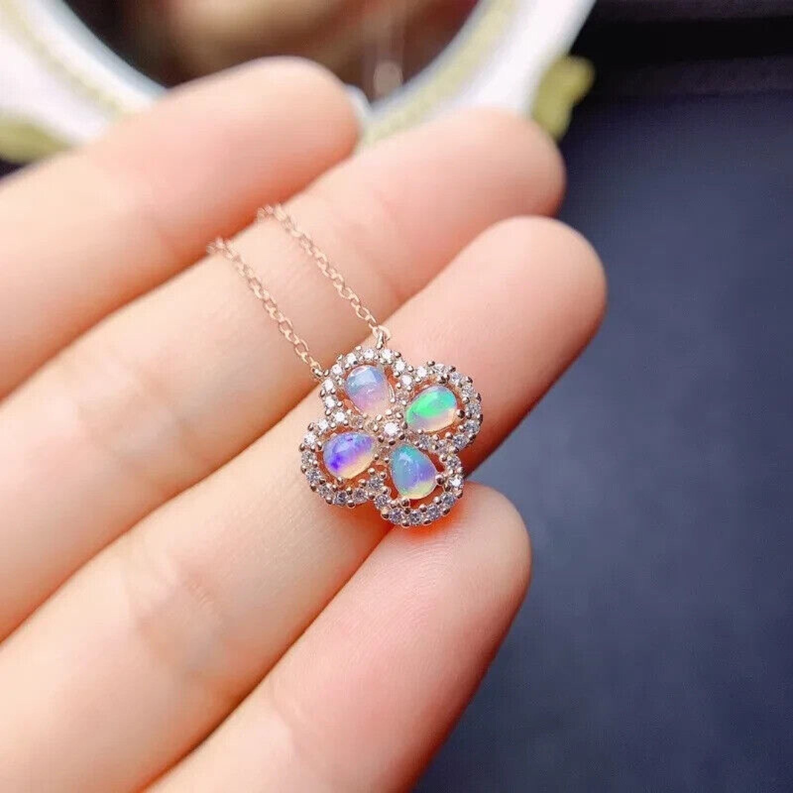 Natural Fire Opal Dainty Pendant Necklace, Genuine Fire Opal Flower Pendant