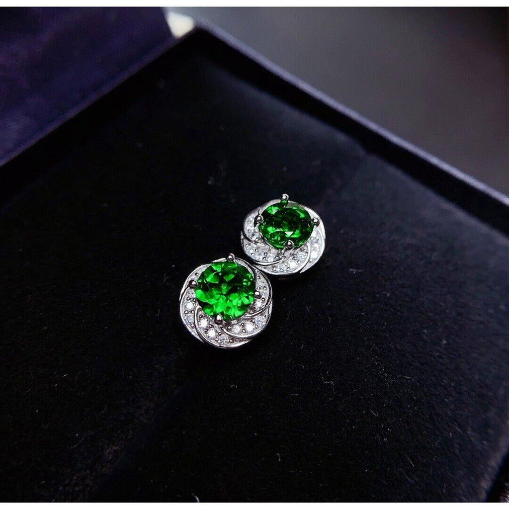 Natural Chrome Diopside Stud Earrings VVS Grade 925 Sterling Silver 5mm