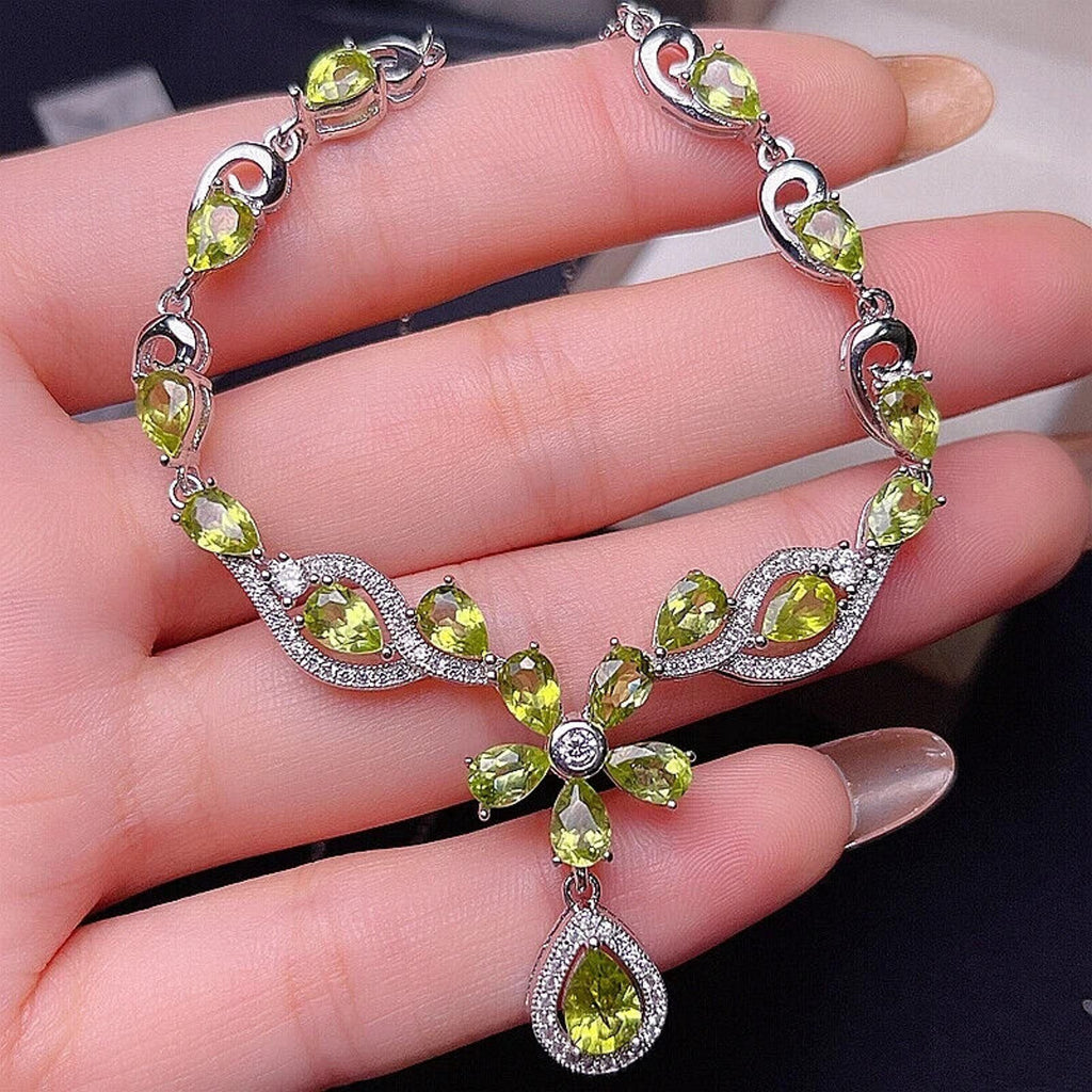 Natural Peridot Gemstone Necklace, August Birthstone Peridot Statement Necklace
