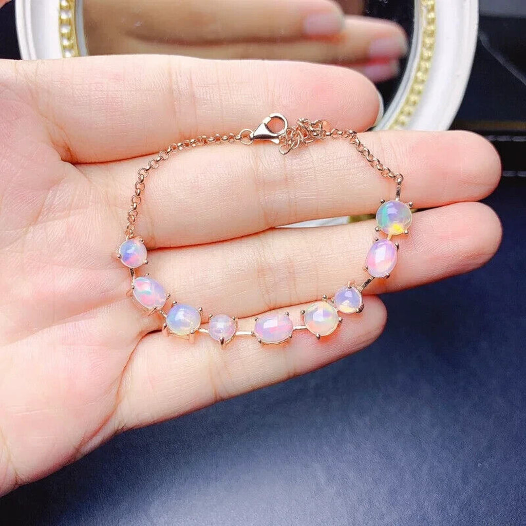 Australian Fire Opal Bracelet 925 Sterling Silver, Fire Opal Chain Bracelet