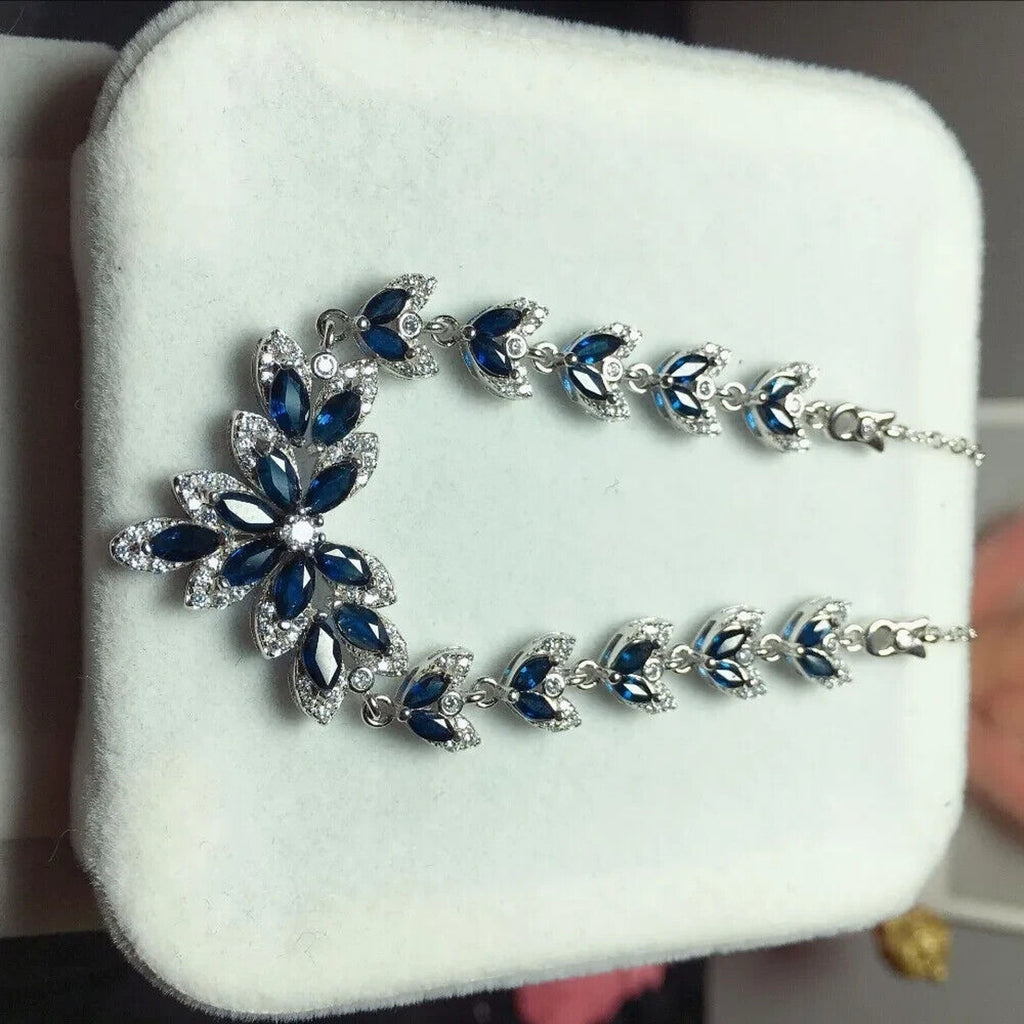 Natural Blue Sapphire Necklace, Sapphire Statement Necklace Blue Sapphire 925