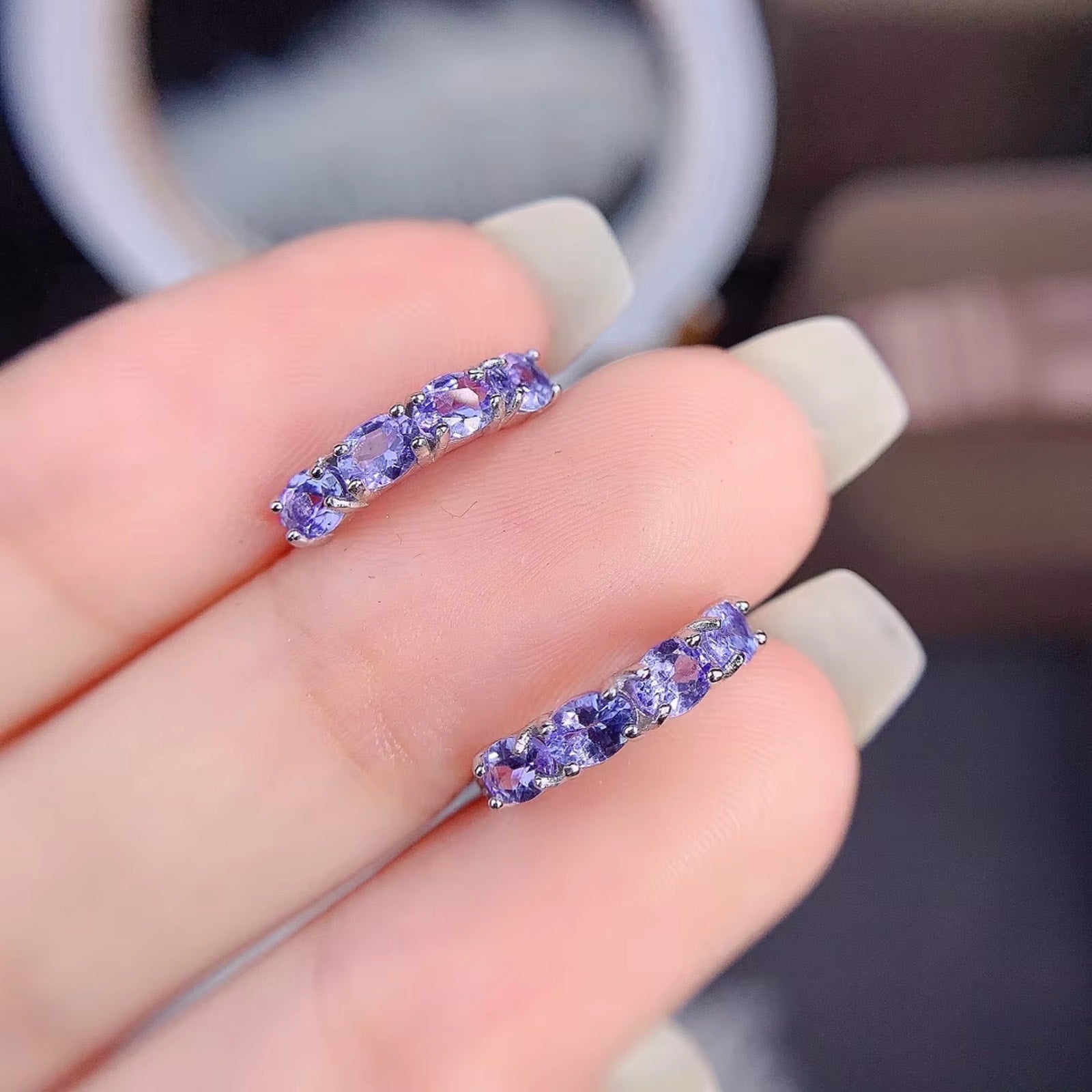 Purple Tanzanite Hoop Earrings, Natural Tanzanite Earrings Sterling Silver