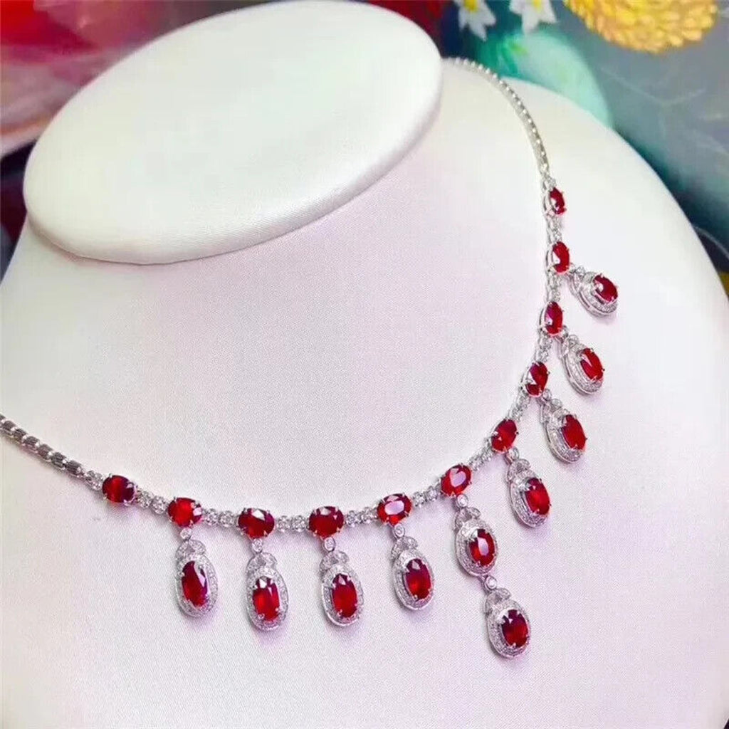 Women's Natural Ruby Statement Necklace, Ruby Gemstone Necklace, Genuine Ruby