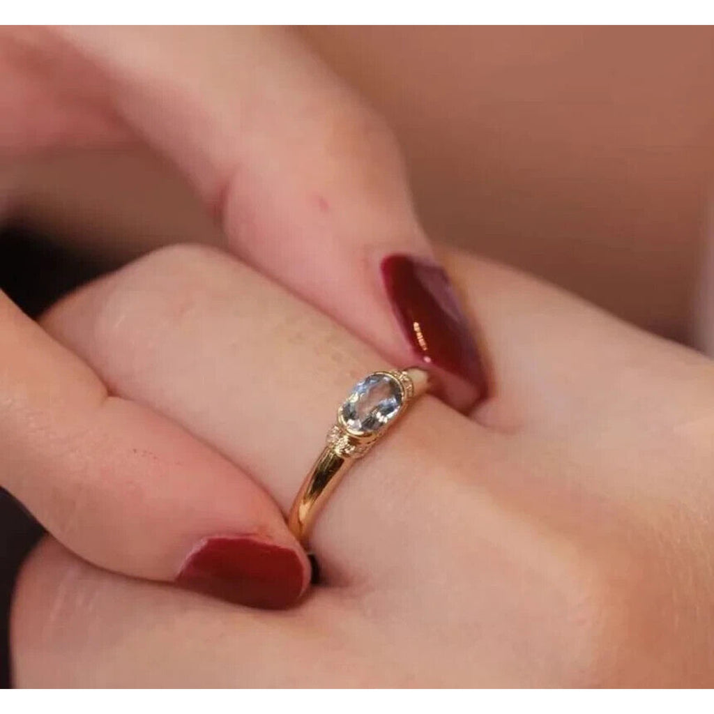 Women's Dainty Aquamarine Ring, Natural Aquamarine Gemstone Ring Sterling Silver