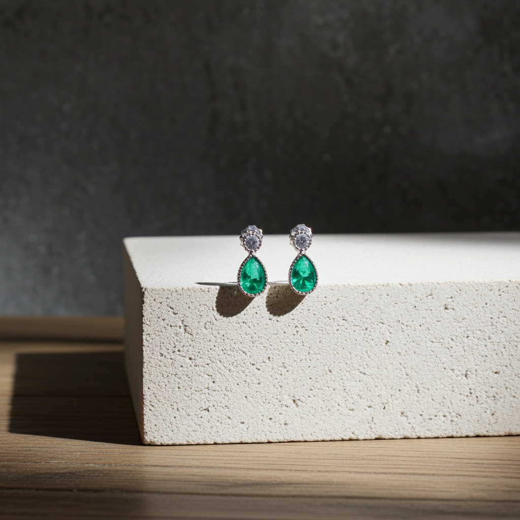 Emerald Teardrop Stud Earrings 4x6mm Natural Emerald