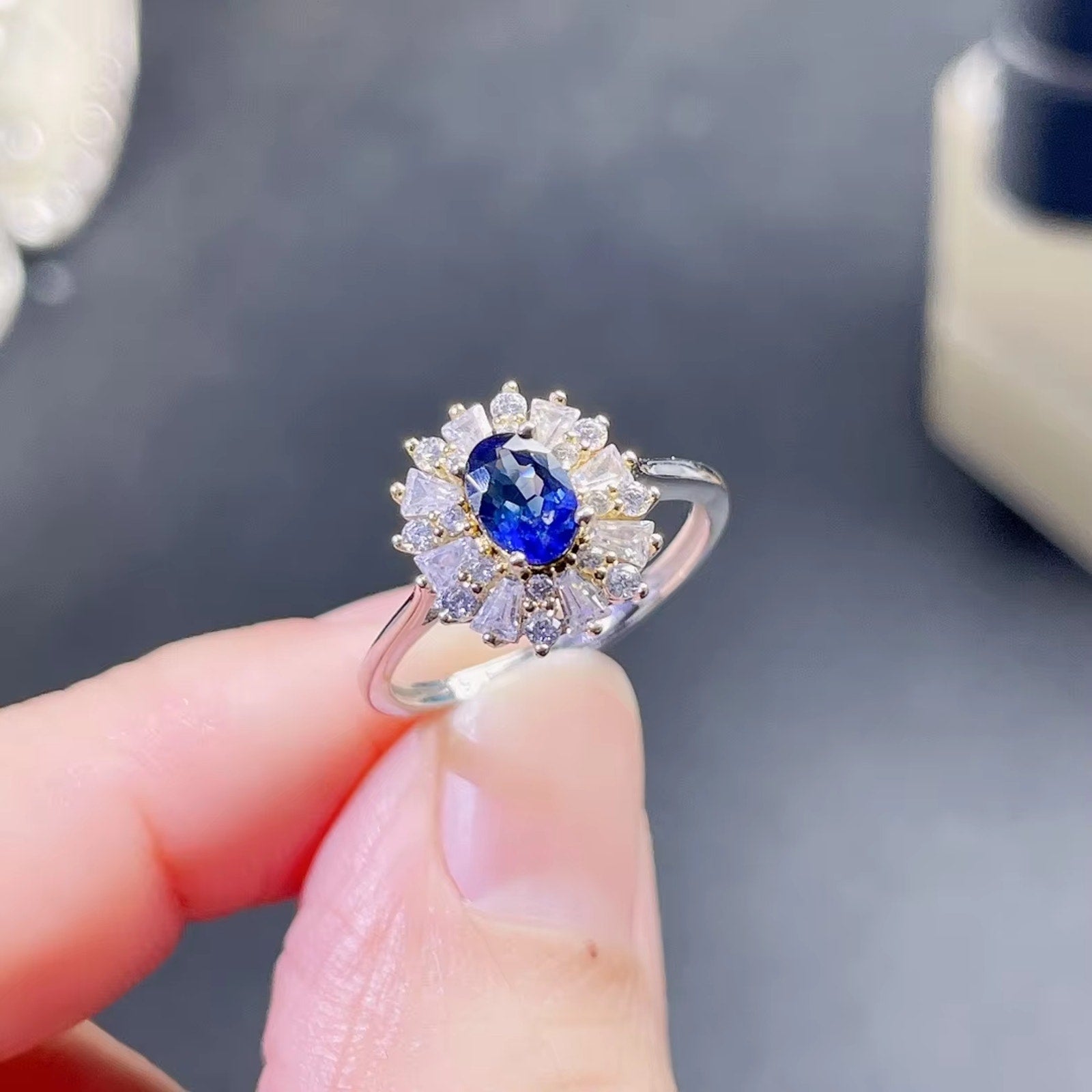 0.5CT Natural Sapphire Ring Platinum Plated, Sapphire Engagement Ring