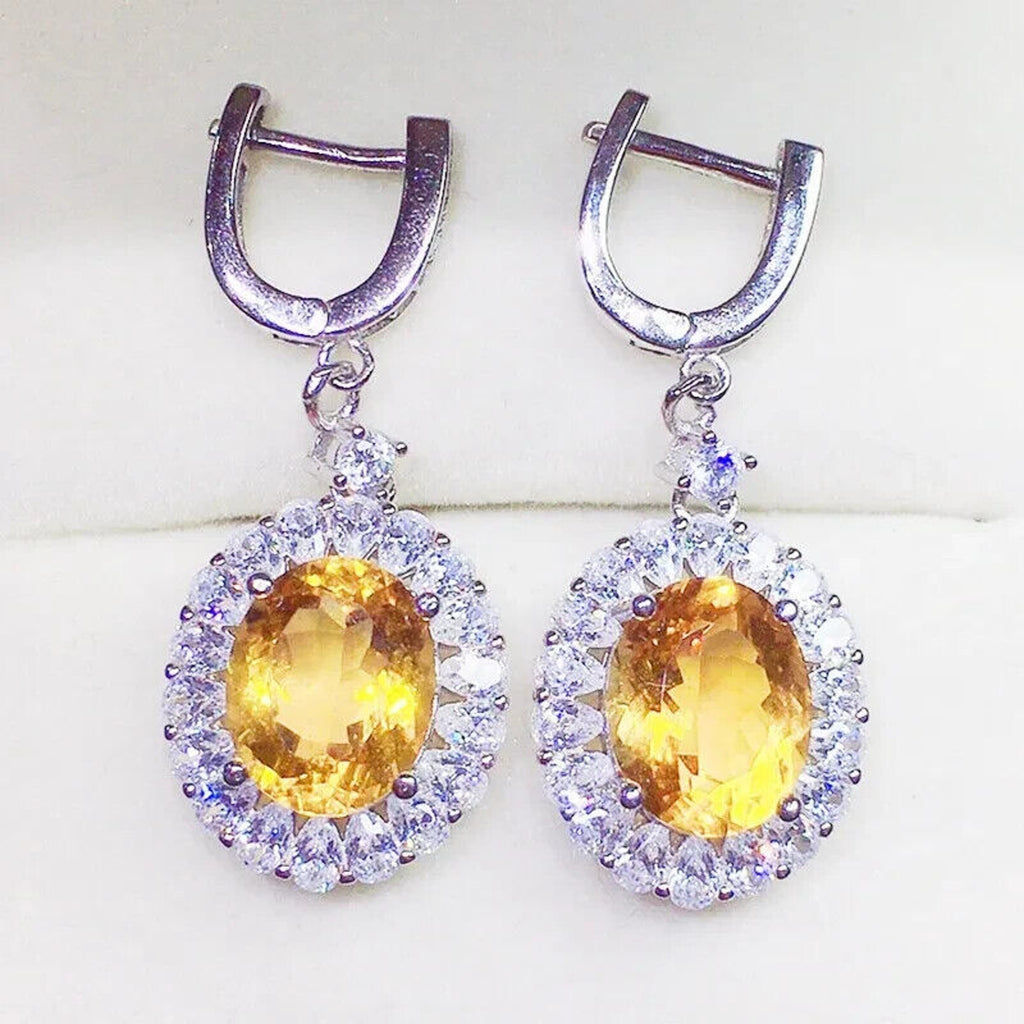 Natural Citrine Oval Cut Dangle Earrings 8x10mm, Citrine Statement Earrings