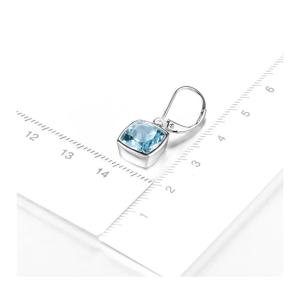 Sky Blue Topaz Bezel Set Dangle Earrings 9mm